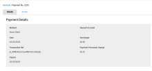 A screenshot of payment details on a Simpro Payments payment.